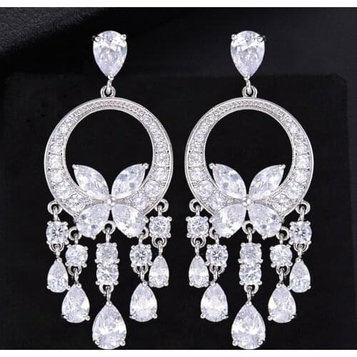 LARRAURI 128*23mm Charms Long Fringe Tassel Earrings For Women CZ Copper Chain Pendant Earrings Fashion Party Jewelry