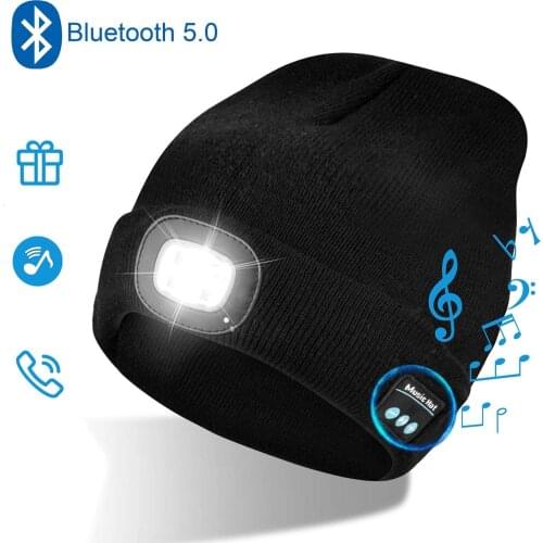 Bluetooth Beanie Hat LED Beanie Hat, Unisex Wireless Headphone Beanie USB Rechargeable Lighted Cap with Built-in HD Stereo Speak