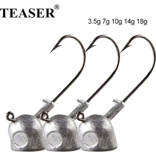 TEASER Head Jig Hook 1-20g All Size Round Ball Jig Head Hook Weedless Metal Long Shank Jig Head For Soft Worm Fishing Tackle