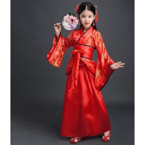 Ancient Chinese Dress Girls Children Kimono Traditional Ethnic Fan Students Chorus Dance Costume Japanese Yukata Kimono Style
