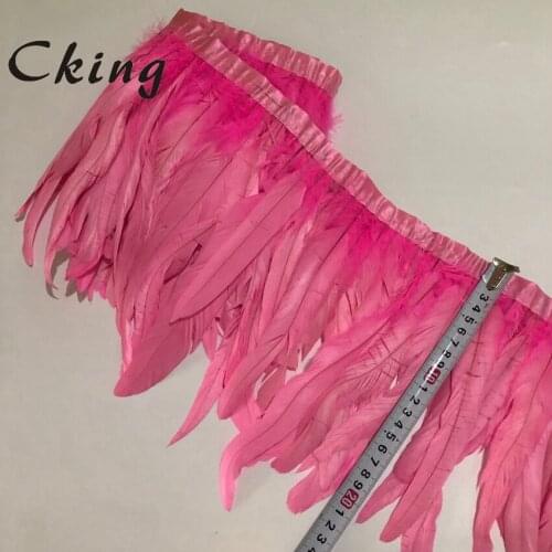 20-25cm Pink Color Chicken Rooster Tail Feather Trim Strip For Dress Skirt Wedding Clothing Decoration DIY Craft Making 2M/lot