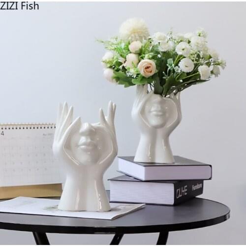 Human Face Flowers Vases Creativity Plant Pots Decorative Flower Arrangement Creativity Figures Statue Living Room Decoration