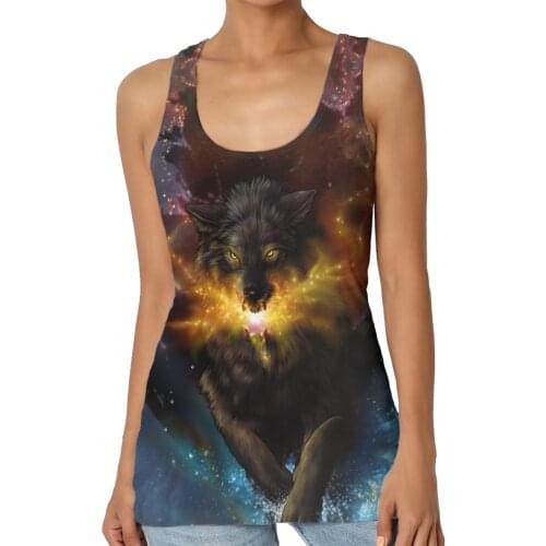 Harajuku Cool Wolf Vests Women Top O-neck Mujer Spring Summer New Fashion Female Sleeveless Casual Thin Tops