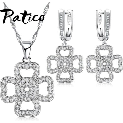 Novel Love Heart Hollow Clover Flower with Clear CZ Design Jewelry Sets 925 sterling-silver-jewelry for Women Wedding