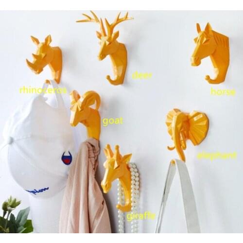 1pc Hanging Hook Animal Head Decorative Hook Deer Elephant Unicorn Rhinoceros Hanger Hook Keys Clothes Hat Wall Decoration Rack