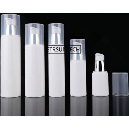 100pcs Vacuum Bottle 15ml/30ml/50/80/100ml white Airless Container Pump Cosmetic Lotion Cream Toiletries refillable bottle F2601