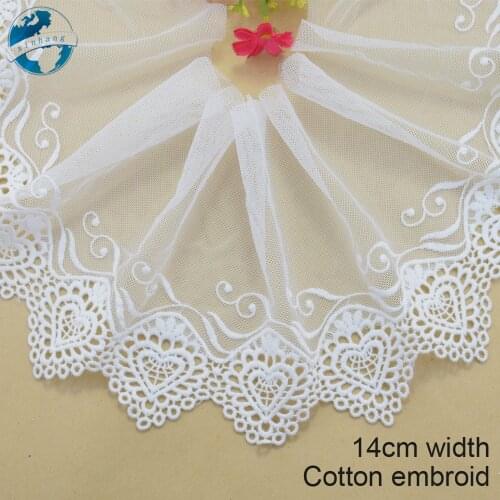 14cm width cotton Embroid sewing ribbon guipure lace trim or fabric diy craft supply wedding Accessories free shipping#3011