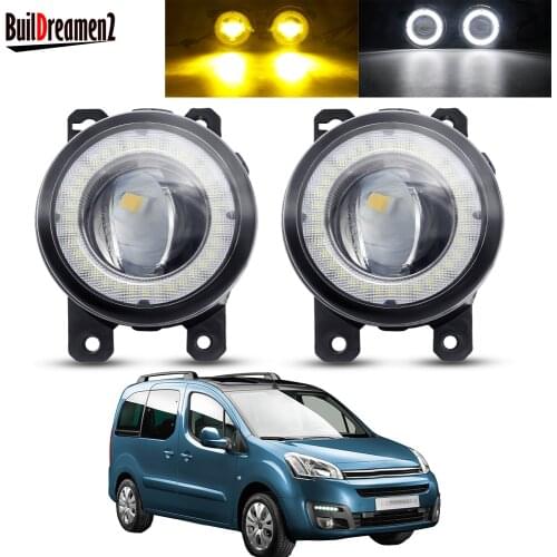 2 X Angel Eye Fog Light Assembly For Citroen Berlingo B9 2012-2015 Car Front Bumper LED Lens Fog Daytime Running Lamp DRL 12V