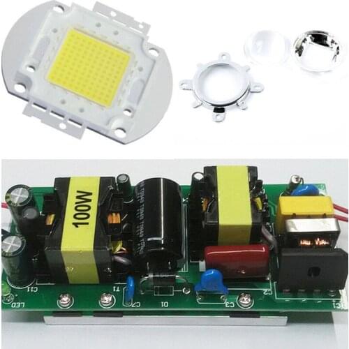 5pcs/lot 100W White High Power LED Chip Bead + LED Driver + 44mm Lens + Reflector Bracket For DIY LED Spot Flood Light Kit