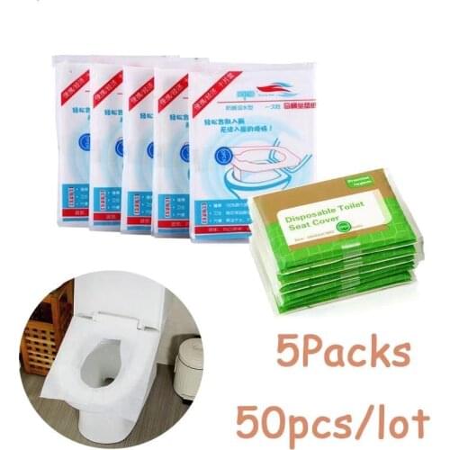 5packs 50pcs/lot Disposable Toilet Seat Cover 100% Waterproof Safety Travel/Camping Bathroom Accessiories Mat Portable RQX