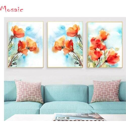 5d diy diamond painting Floral full square cross stitch christmas decoration for home painting kit diamond Embroidery poppy 3pcs