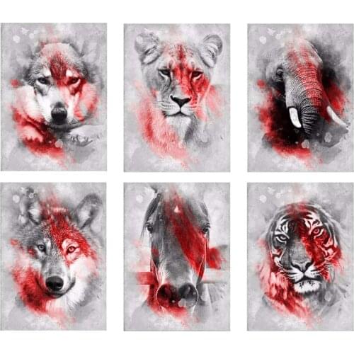 5D DIY Diamond Painting Black White Animal Wolf Lion Cross Stitch Kit Diamond Embroidery Mosaic Wall Art Home Decoration