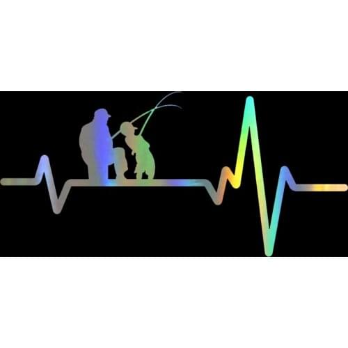 Car Sticker Heartbeat Fishing Father Dad Son Fish Funny Wild Animal Stickers and Decals Vinyl Car Styling 17cm*8cm