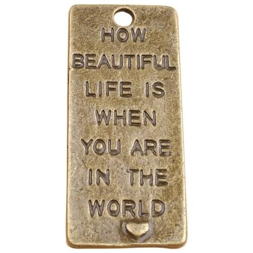 FREE SHIPPING 10PCS Antiqued Bronze Word Retangle Charms Pendants #91323