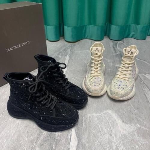 Rhinestone platform boots women wedge Martin boots and ankle boots high top womens shoes