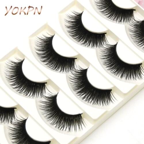 YOKPN Black Thick False Eyelashes Handmade Cotton Thread Cross Messy Natural Fake Eyelashes Banquet Makeup Tool Eye Lashes