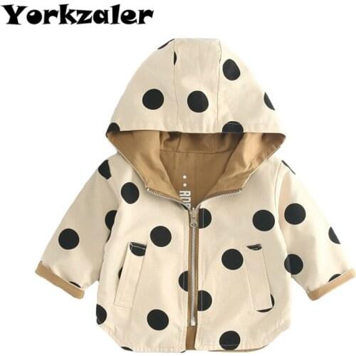 Baby girls jacket long sleeve fashion outerwear double side wear kids coat jackets dot printed khaki toddler coat