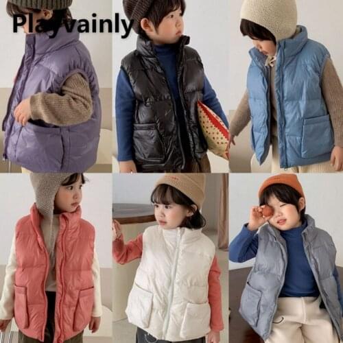 2021 Winter Kids Boy Girl Waistcoats Candy Color Sleeveless Turtleneck Thick Jacket Zipper Cold Proof Coat Children Outwear E818