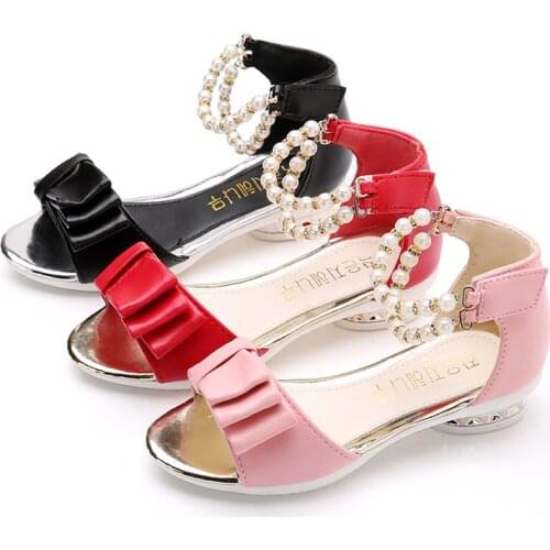 Kids Beading Bow Tie Fashion Girls Summer Sandals Children 2018 Girl Shoes For Kids Big Girls Wedges Sandals Little Girls Red
