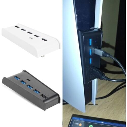 For PS5 6 in 1 USB Hub USB Splitter Expander Hub Adapter with 5 USB A + 1 USB C Ports for PS5 Console