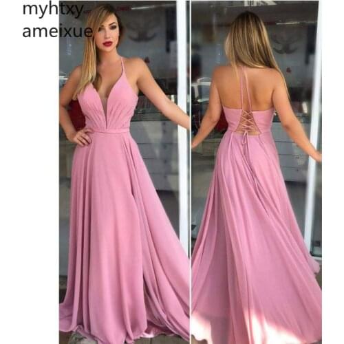 Elegant Cheap Plus Size Evening Dresses V-neck Sleeveless Floor Length Lace Up Backless Evening Gowns Custom Made Robe De Soiree