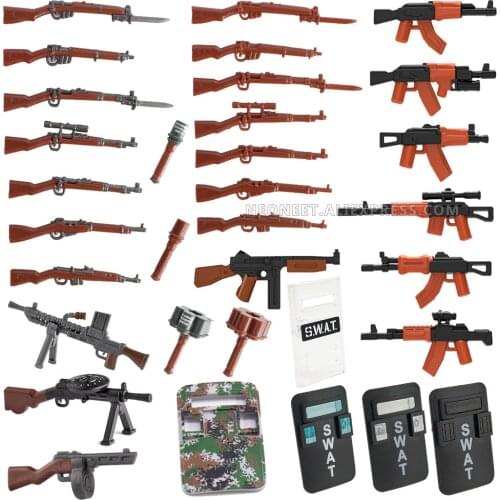 WWII Modern Compatible Mage Bloks MiniFigures Military Machine Gun Weapon Shield AK Call Of Duty Building Blocks Action Figure