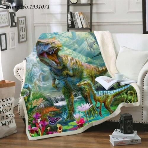 Dinosaur Jurassic 3D Printed Fleece Blanket for Beds Thick Quilt Fashion Bedspread Sherpa Throw Blanket Adults Kids 01