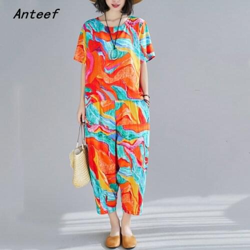 Cotton linen plus size vintage summer casual 2 two piece set loose tee t shirt women t-shirt ladies tshirt 2021 tops Harem pants