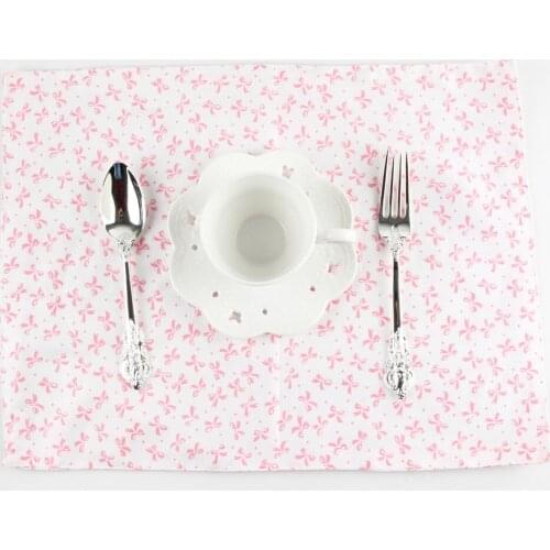 Bow print cotton fabric placemat heat insulation mat dining table mat Girls table Napkin fabric country placemats