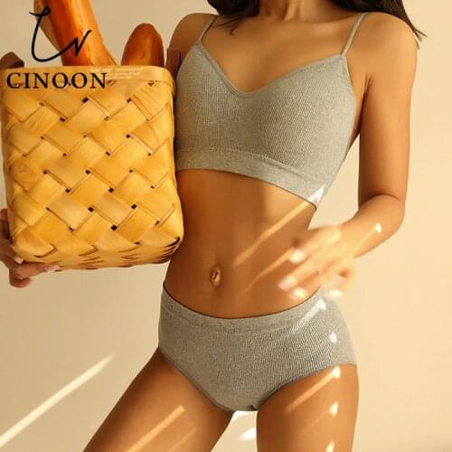 CINOON Womens Lingerie Set Cotton Thin Screw Thread Push Up Bra Set Beauty back Seamless Bra Panties Set Comfort Underwear