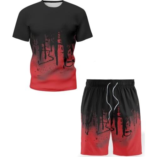 New 3D mens casual suit digital printing sportswear loose mens Harajuku street fitness running short-sleeved shorts suit