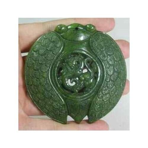 Beautiful green jade carved dragon pendants in the shape of cicada