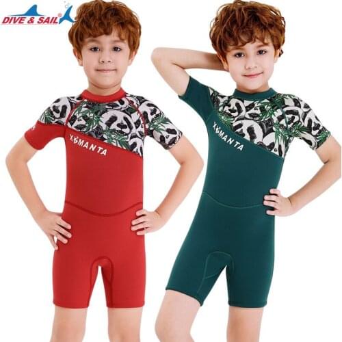2020 swimsuit childrens boys 2.5mm one-piece wetsuit short-sleeved mens autumn and winter cold protection snorkeling