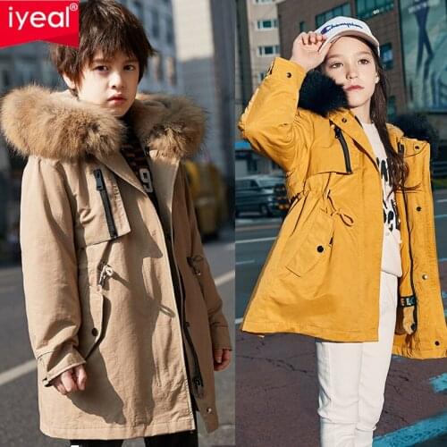 IYEAL Childrens 2020 Fashion Jacket Girl Warm Hooded Coat Natural Clothing Winter Coat 90% Duck Down Long Jacket for Boys Wear