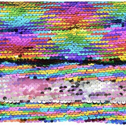 Lychee Life 29cmx21cm A4 Rainbow Reversible Sequin Fabric High Quality Shiny Fabric DIY Sewing Supplies