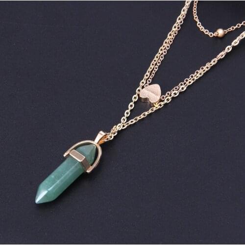 Crystal Quartz Healing Point 7 Chakra Stone Multi-Layer Opals Pendant Necklace