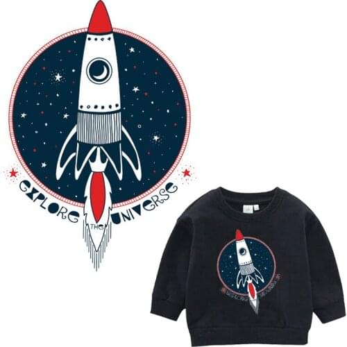 Cartoon cool rocket heat transfer sticker for kids patch clothes thermal iron on pathces baby diy sticker thermal transfer deco