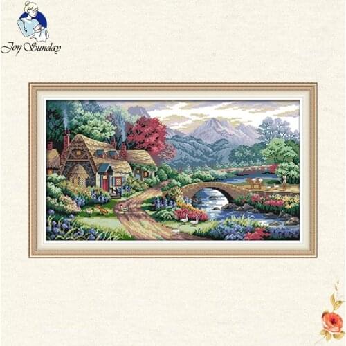 Joy Sunday Farm landscape cross stitch Needlework Set for DIY Embroidery Kit Cross-Stitch Handwork Wedding Send Accessory Tools