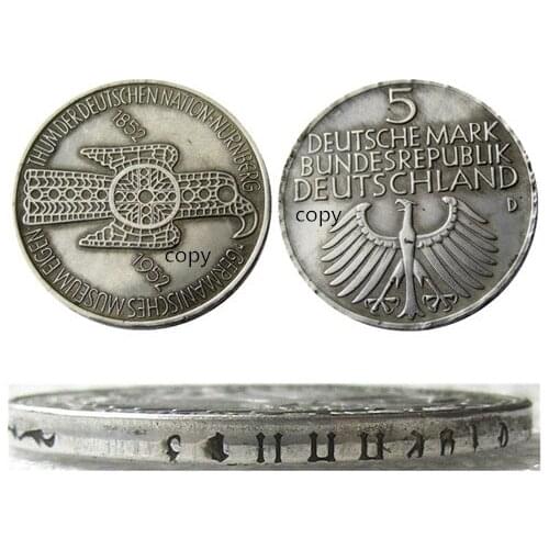 Germany Silver 5 Deutche Mark 1952D Silver Plated Copy Coin