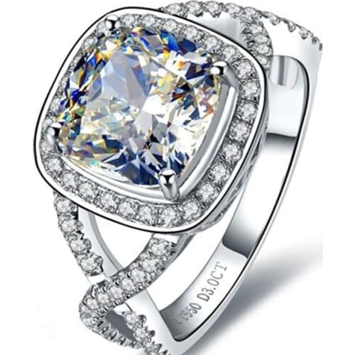 Solid Platinum PT950 3CT Cushion Diamond Engagement Ring Art-Deco Super Star Hot Sale Best Jewelry Gift For Mum