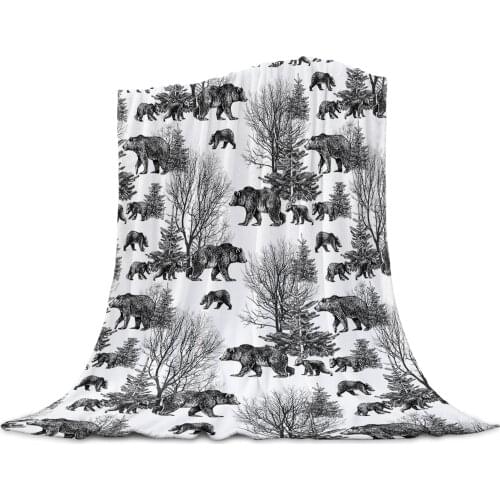 Living Room Sofa Blanket Silhouette Bear Woods Children Soft Throw Blanket Travel Airplane Hotel Portable Air Conditioning Quilt