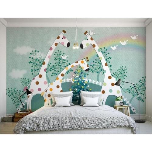 Custom 3D murals,three cute cartoon Giraffe Childrens room papel de parede, living room sofa TV wall Theme Room wallpaper