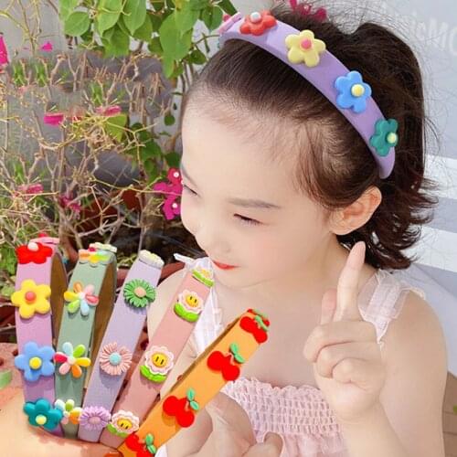 New Girls Cute Cartoon Flower Fruit Colorful Sponge Hairbands Kid Sweet Hair Decorate Headband Headwear Fashion Hair Accessories
