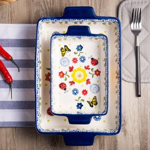 Rectangular Double Eared Cheese Baking Dish Export Original Single Ceramic Baking Dish Oven Household Tableware