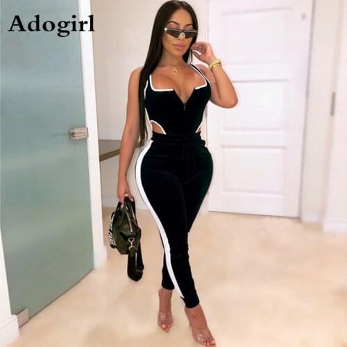 Sexy Velet Two Piece Set Tracksuit Women Sleeveless Bodysuit Top and Pencil Pant Fall Winter 2 Piece Club Outfits Matching Sets
