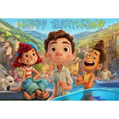 Disney Luca Party Backdrops Curtain Photobooth New Cartoon Movie Childrens Birthday Party Wall Decorations Backdrop Stand