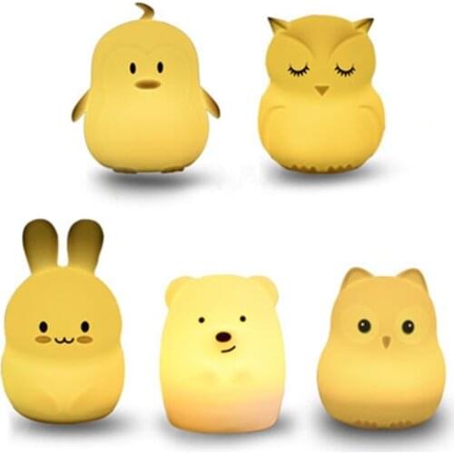 Cartoon Animal LED Night Light Touch Sensor Remote Control 9 Color Dimmable USB Rechargeable Silicone Children Cute Bedside Lamp