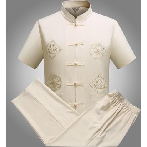 Traditional Chinese Clothing For Men Ethnic Embroidery Kung Fu Tang Suit Vintage Male Taichi Clothes Set Shirt&Pant Wushu Sets