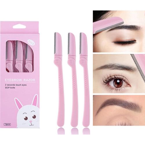3PCS/Lot Eyebrow Trimmer Portable Stainless Steel Pink Blade Shaver Women Facial Face Razor Professional Makeup Beauty Tools