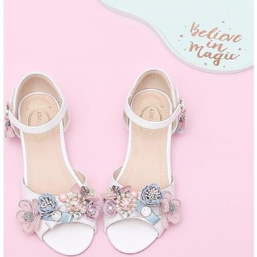 Sweet Korean-Style Crystal Girls' Shoes Straight Line Wrist Strap the Big Kids Sandals Dance Etiquette Flower Princess Shoes